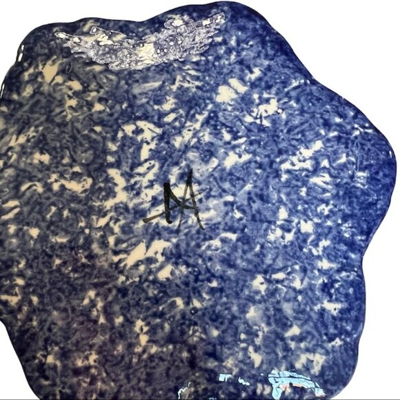 Molly Dallas Pottery Blue Spatterware Folk Art Cow Rooster Pitcher Jug Carafe - Picture 9 of 10